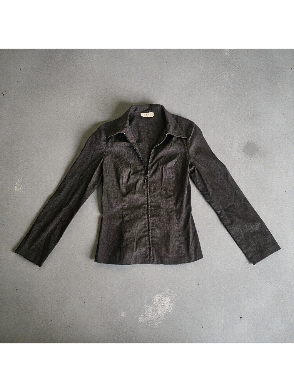 A. Byer Vintage Y2K Zip Front Fitted Blazer Jacket Gray Juniors Medium USA Made